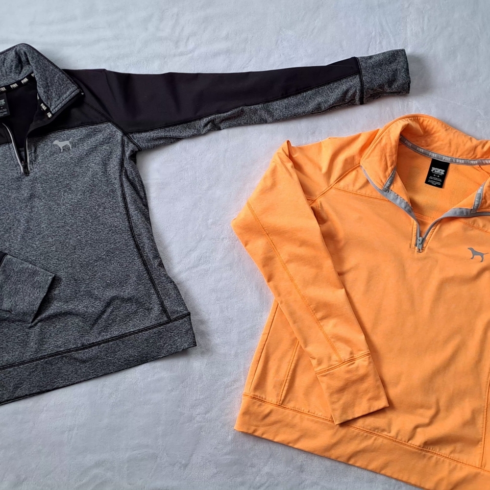2 VS Medium Gray/Black and Medium Flouescent Orange Quarter-Zip Pullovers